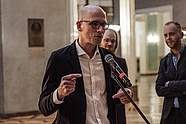 Nicolas Grospierre at the opening of the exhibition 'Nicolas Grospierre 50/50', 20 Nov. 2015. Photo: Jarosław Mazurek